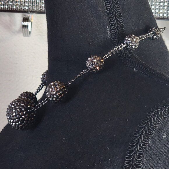 JLO Jennifer Lopez Black Gray Rhinestone Sparkle Balls Beads Choker 16" Necklace - Picture 5 of 16